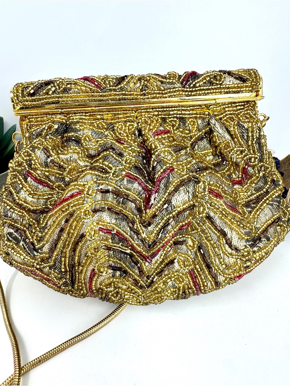 Vintage Gold Beaded Evening Bag Clutch 1980s Excellent Condition - Picture 3 of 11
